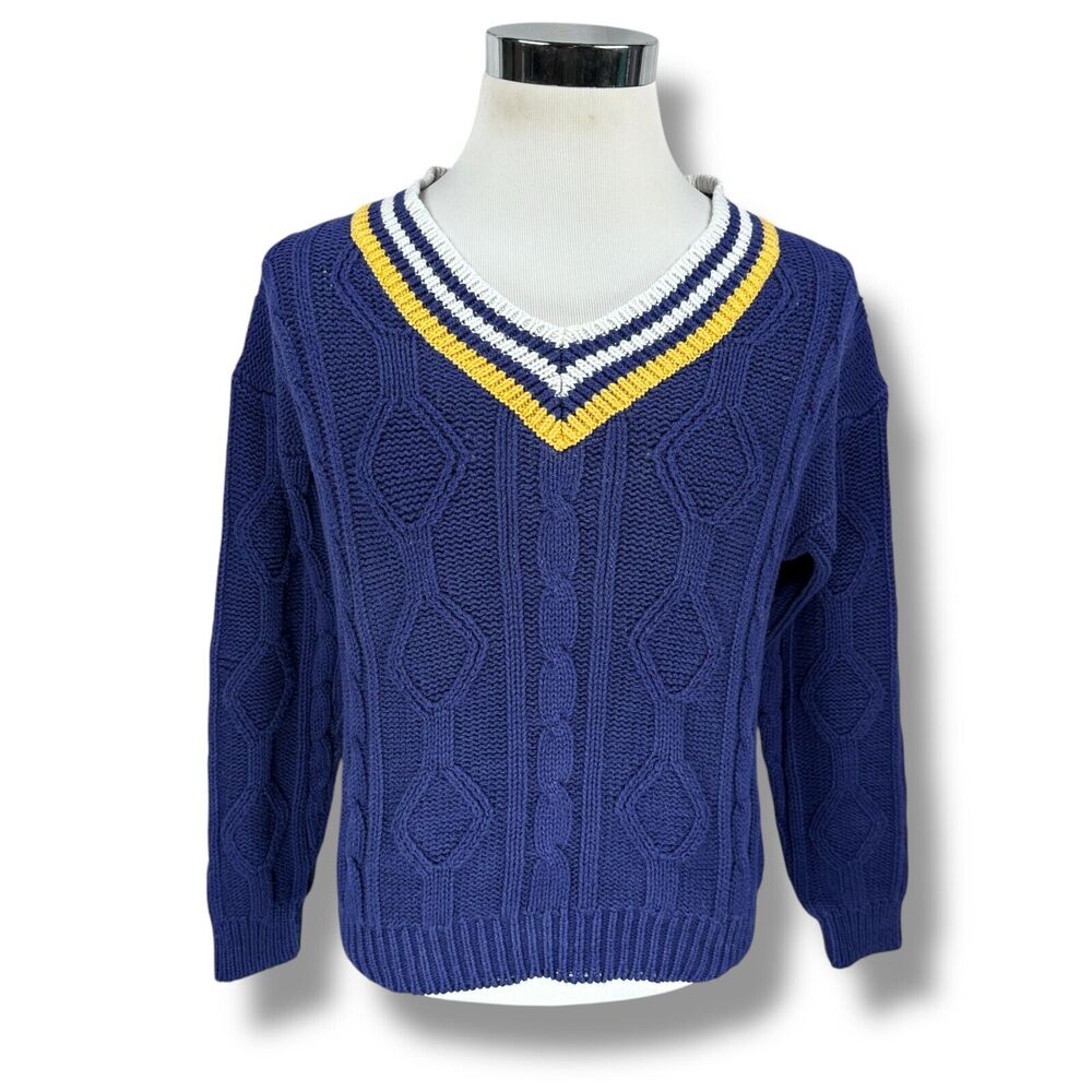 Vintage Arbor Way Tennis Sweater Women’s Medium Blue Knitted V-Neck Pullover 90s